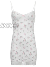 Hnewly Y2K Small Floral Miin Dress Lace V Neck Spaghetti Strap Sundress Backless Sexy Bohemian